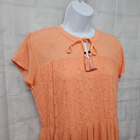Kate & Sam Orange Peasant Dress Midi Swiss Dot Embroidered Eyelet Boho S - Picture 4 of 11